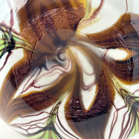 Murano Art Glass Vase Multicolor Bulbous Psychedelic Fluid Feather Striped Decor - Picture 8 of 16